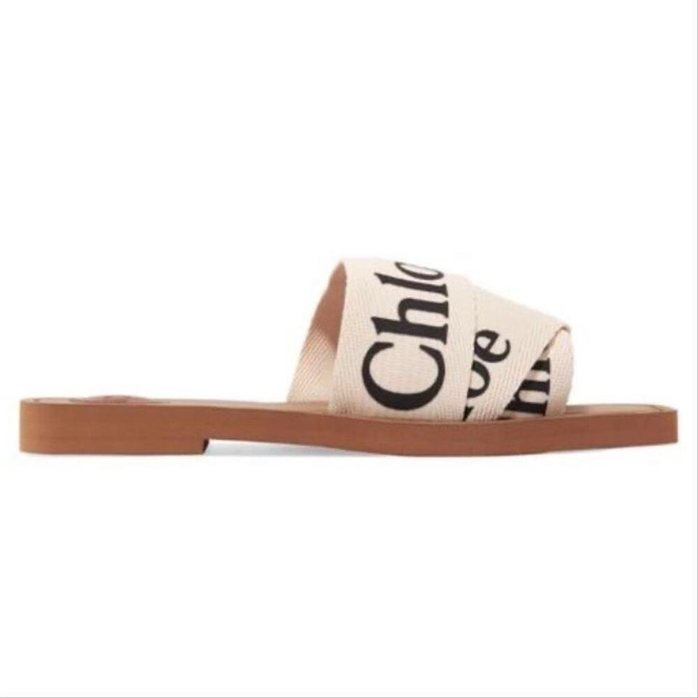 Chloe woody logo canvas strap slides sandals